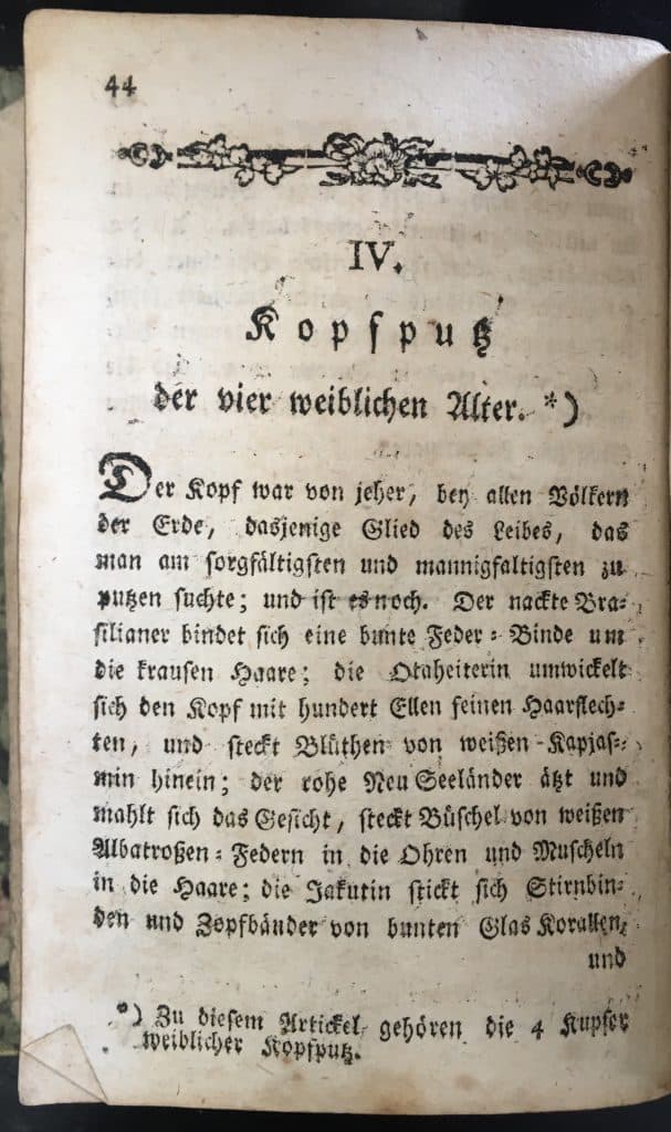 Kopfputz der vier weiblichen Alter, aus Pandora 1788, S. 44