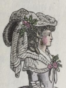 Kopfputz (Detail von Kupfer 6). Aus Pandora oder Kalender des Luxus und der Moden 1788
