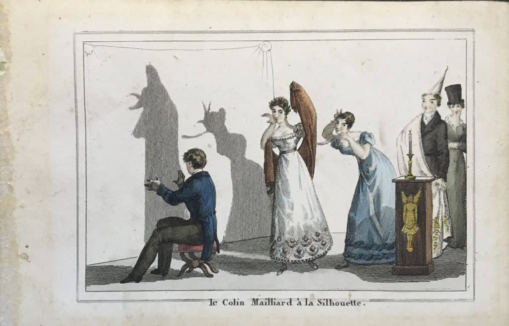 Le Colin Mailliard a la Silhouette. Aus: Petits Jeux de Societé - Passe-tems du bel-Age. Augustin Legrand