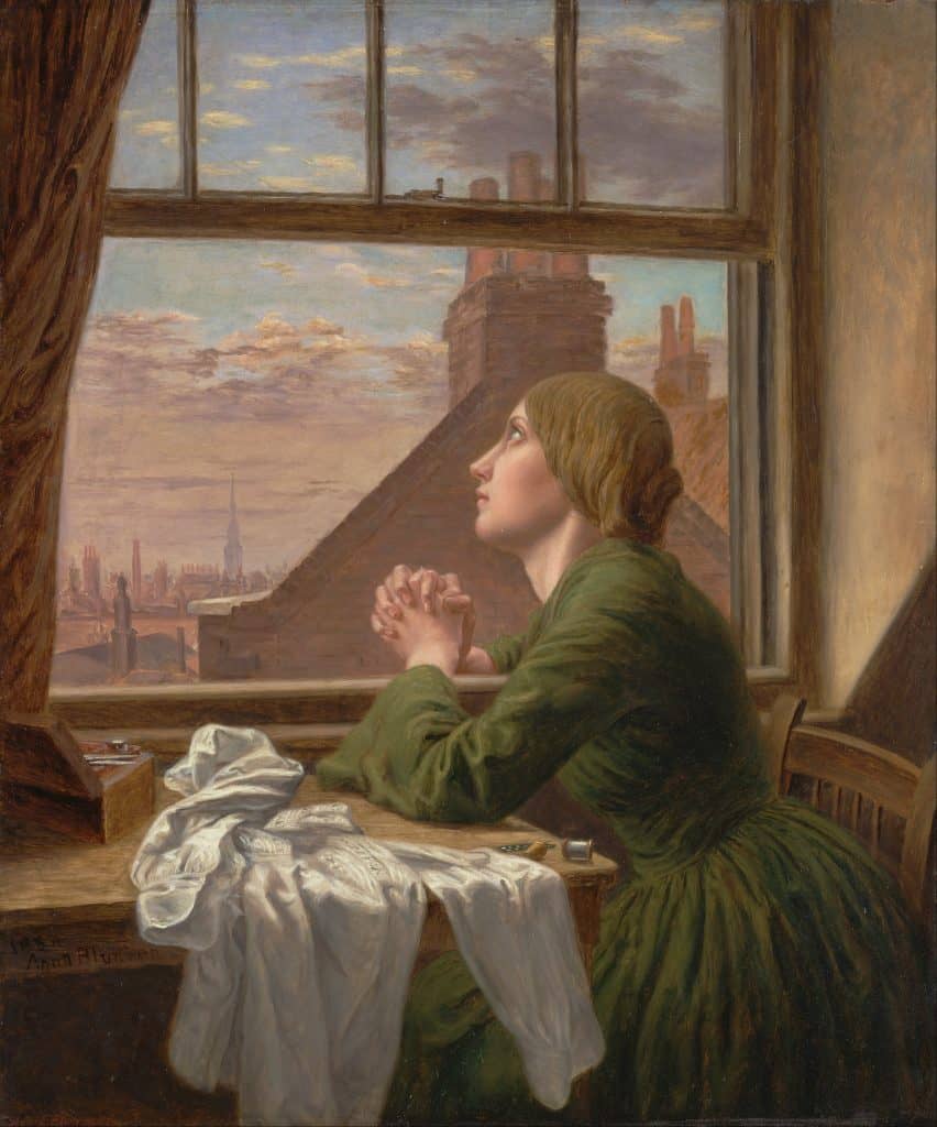 Gemälde von Anna Blunden: The Seamstress - For only one short hour, 1854