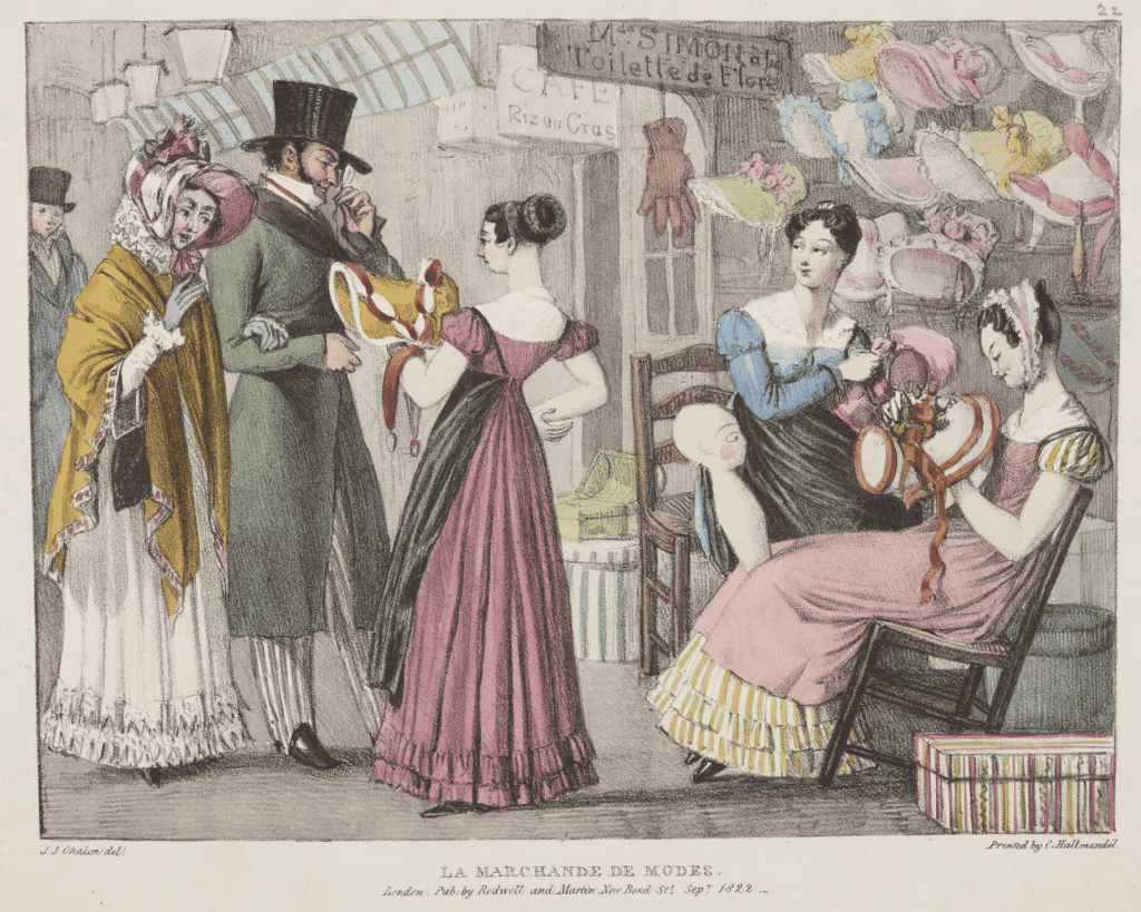 La Marchande de Modes, Lithographie von John James Chalon aus dem Jahr 1822