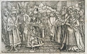 Holzschnitt vom Petrarcameister zum Kapitel "Von köstlicher Bekleydunge" des "Trostspiegel in Glück und Unglück" von Petrarca, Ausgabe 1584