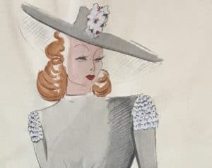 Detail einer Modezeichnung von Bertha Orzelski, vierziger Jahre