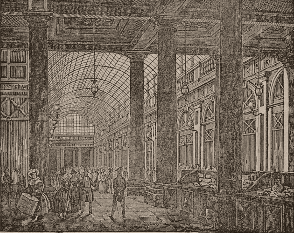 Blick auf die Galerie d'Orleans im Palais Royal Paris ca. 1833