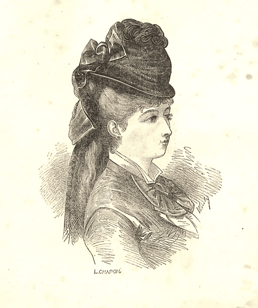 Hutmodell eines Chapeau Rond aus schwarzem englischen Stroh aus dem Sommer-Katalog der Grands Magasins du Louvre 1876