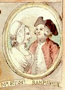 Kleines Porträt von Madame und Monsieur Ramponeaux (Ramponneau), entnommen einer Zeichnung von Etienne Bericourt