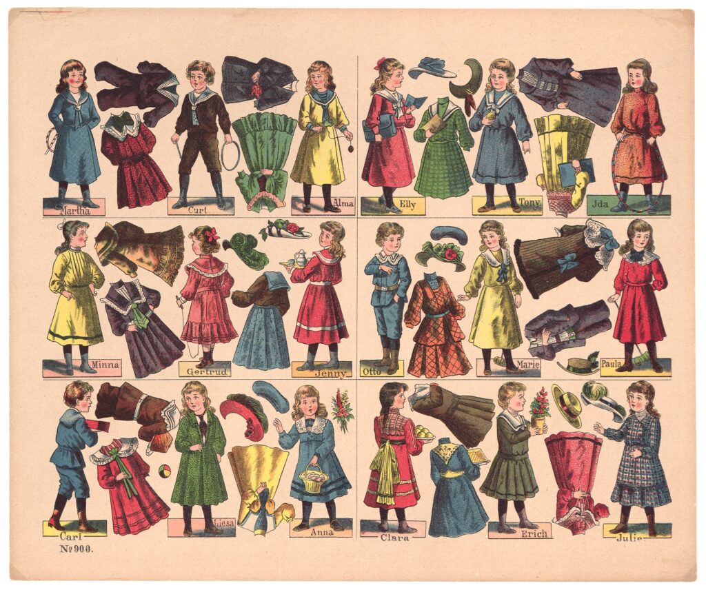 Ausschneidebogen mit Anziehpuppen aus dem Verlag Oehmigke & Riemschneider Nr. 900