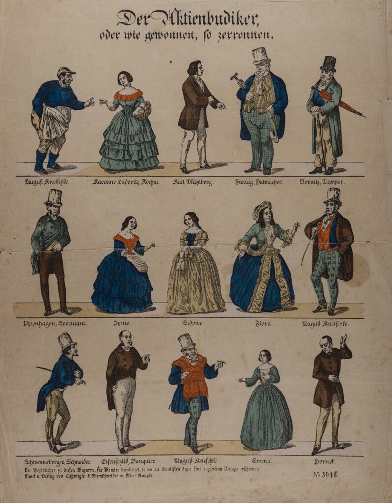 Der Aktienbudiker, Neuruppiner Bilderbogen Nr. 3028 aus dem Verlag Oehmigke & Riemschneider