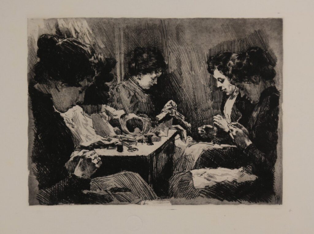 Radierung von Paul Hey: "Bei der Modistin", erschienen im "Verein für Originalradierung" im Jahr 1899