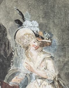 Detail aus der Gouache "La Marchande de modes" von Philibert-Louis Debucourt, ca. 1780