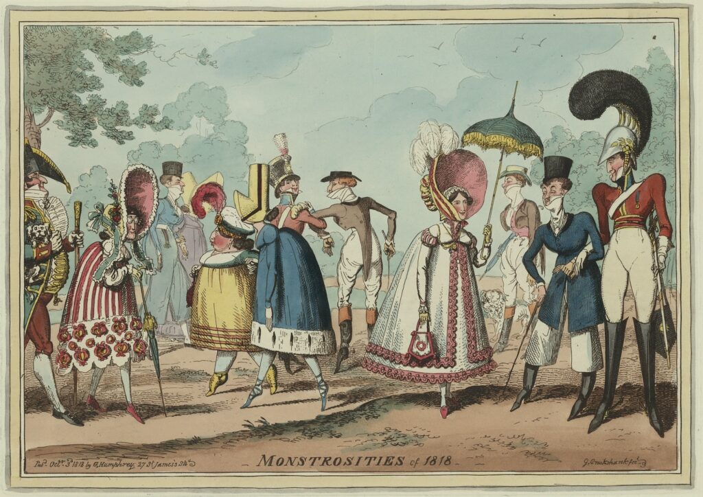 Monstrosities of 1818, Satirischer Kupferstich von George Cruikshank aus dem Jahr 1818 (Titel auch: Dandies of 1817)