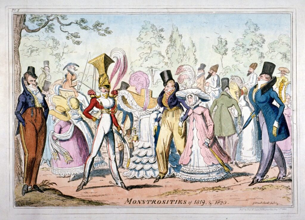 Monstrosities of 1819 & 1820, Satirischer Kupferstich von George Cruikshank aus dem Jahr 1820
