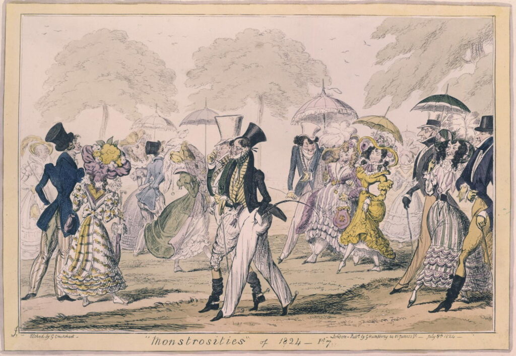 Monstrosities of 1824, Satirischer Kupferstich von George Cruikshank aus dem Jahr 1824