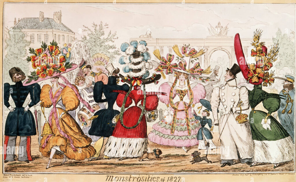 Monstrosities of 1827, Satirischer Kupferstich von George Cruikshank aus dem Jahr 1827
