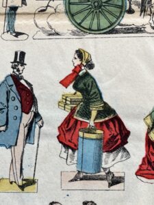 Putzmacherin als Figur für ein Papiertheater, Detail aus der Serie Imagerie d'Épinal No. 1573